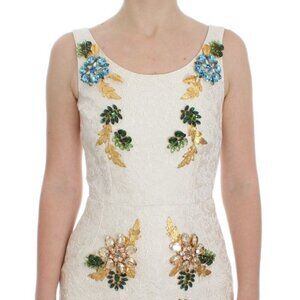 Dolce & Gabbana Elegant Floral Brocade Sheath Dress/IT40|S/White